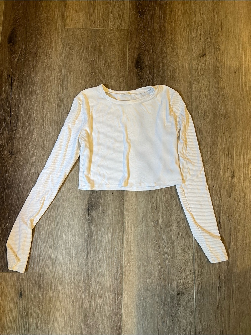 Garage White Ribbed Long-Sleeve Cropped Tee